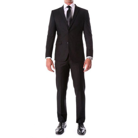 Mens 2pc Modern Fit Suit Notch Lapel, Black - Picture 2 of 4